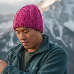 Pink Cable Knit Kids Hat